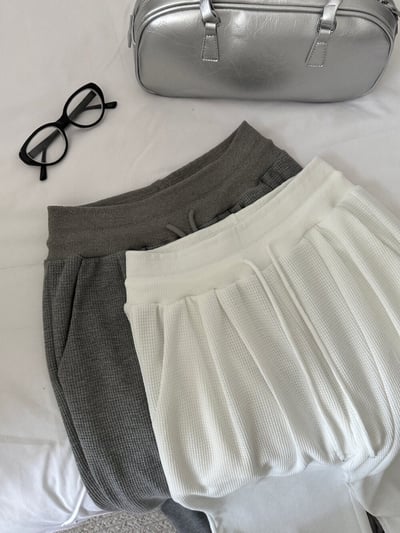 斜肩微露鎖骨針高腰垂墜寬褲兩件組18