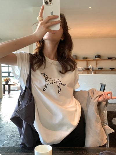 檸檬家#可愛斑點小狗印花寬鬆T恤7