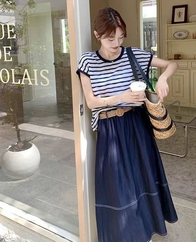 清新條紋×天絲牛仔裙套裝｜12