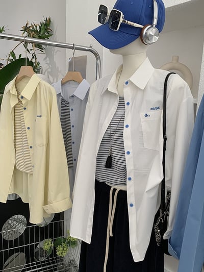 刺繡字母條紋襯衫+背心2