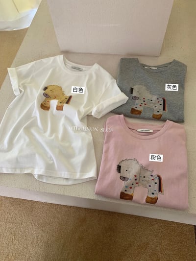 檸檬家#童趣可愛小馬印花寬鬆T恤16