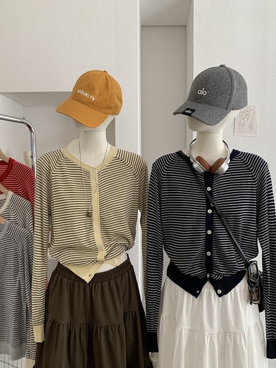 春日細條紋針織開襟外套1