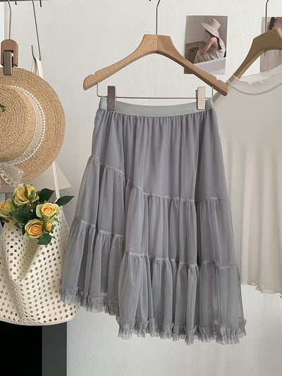 甜美不規則蛋糕網紗飄逸短裙15