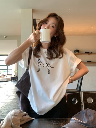 檸檬家#可愛斑點小狗印花寬鬆T恤11