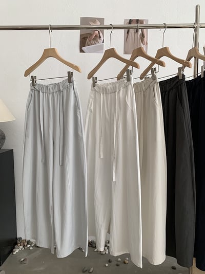 鬆緊腰綁帶垂感彎刀寬褲4