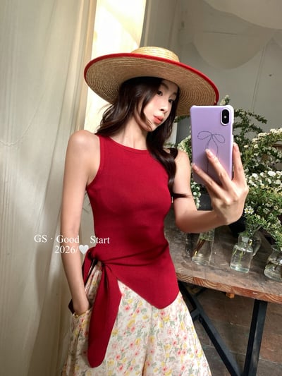 氣質百搭彈力收腰綁帶針織背心2