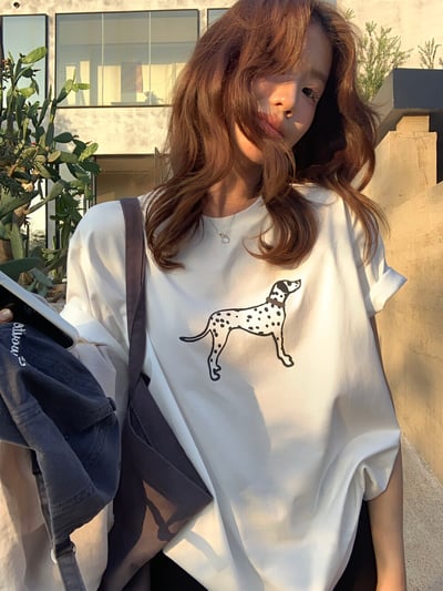 檸檬家#可愛斑點小狗印花寬鬆T恤2