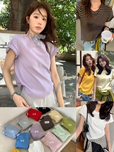 檸檬家#人手三件.日常百搭純色短袖T恤1