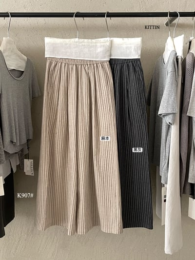 韓系條紋慵懶寬鬆直筒闊腿褲14