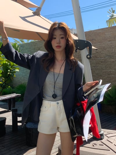 檸檬家#春日氣質裸粉修身西裝外套10