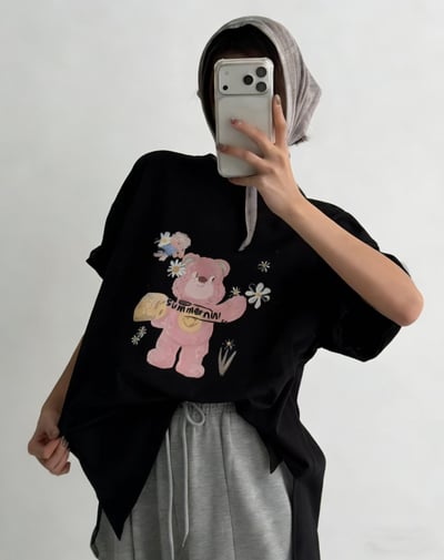 韓系小熊花朵印花寬鬆T8
