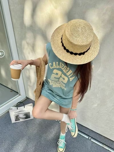 美式加州撞色字母空氣棉長版上衣4