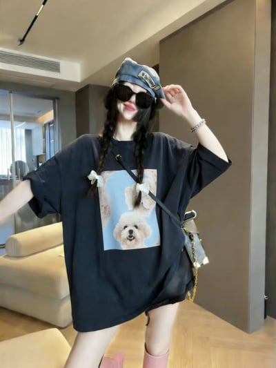 療癒系雙狗印花寬鬆T6