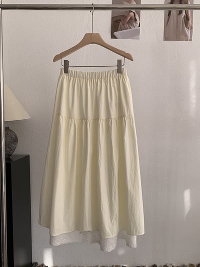 法式蕾絲拼接鬆緊腰長裙18