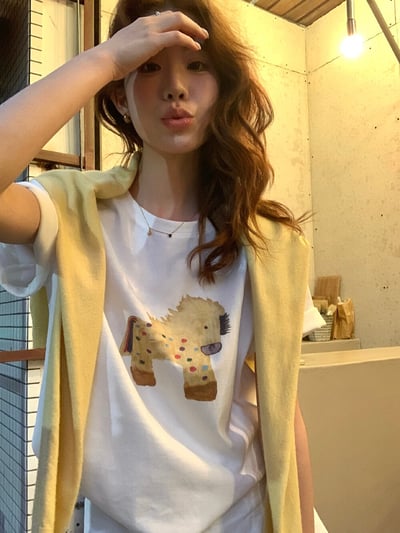 檸檬家#童趣可愛小馬印花寬鬆T恤11