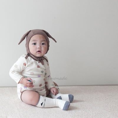 LEMONADE23｜(55cm-85cm) 2色彩繪小兔包屁衣含帽子6