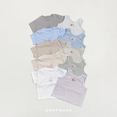 Oottbebe02｜(0m-12m  1y-7y)  素色上衣+條紋背心（兩件組）1
