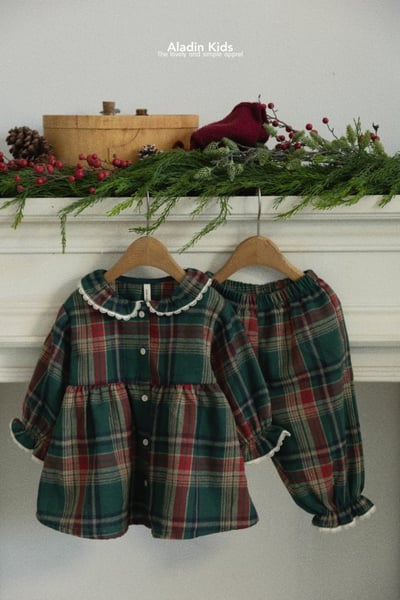 ALADIN22｜(75cm-114cm) 聖誕格紋蕾絲家居套裝1