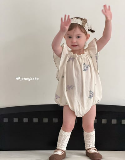 JE708｜(66-90cm) 刺繡花卉滾邊包屁衣5