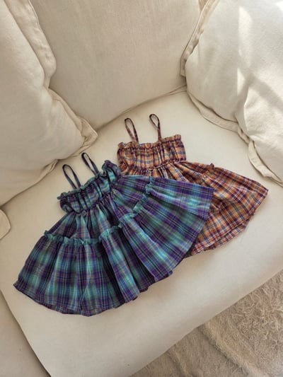 Color22｜(75-115cm) 細肩格紋洋裝1