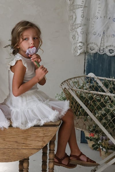 FLO41｜(75-140) 荷葉袖薄紗洋裝11