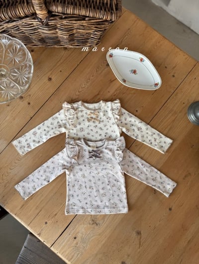 Marron 02｜(1y-6y) 碎花荷葉肩袖上衣1