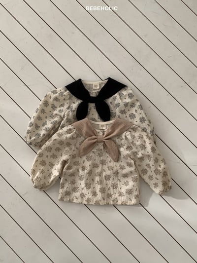 Bebe holic41｜(3m-18m) 領結碎花娃娃袖襯衫1