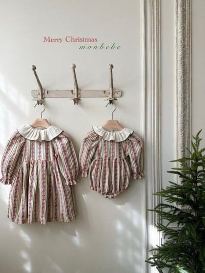 MONBEBE31｜(1y-9y) 聖誕花卉荷葉領洋裝3