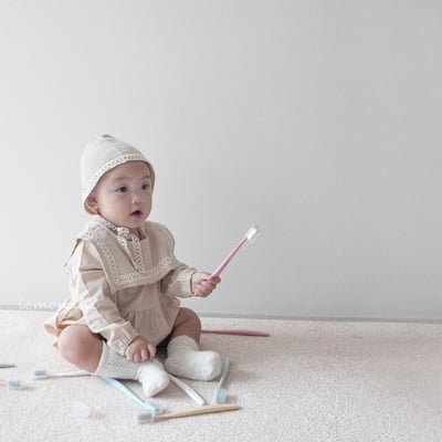 LEMONADE21｜(55cm-85cm) 2色滾邊翻領包屁衣含帽子3