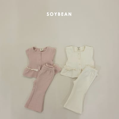Soybean15｜(75cm-118cm) 荷葉蕾絲邊開襟外套喇叭褲套裝3