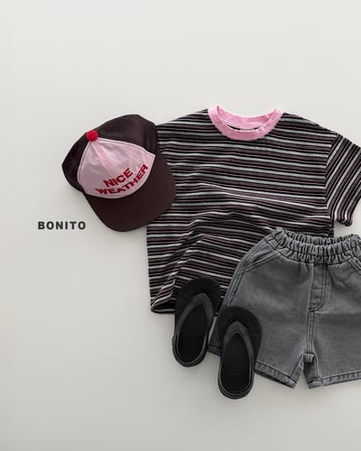 Bonito14｜(75cm-125cm) 2色條紋線條撞色上衣3