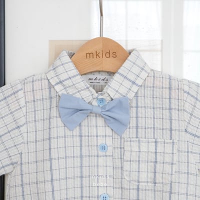 M-KIDS43｜(65-80cm) 格紋領帶有領包屁衣5