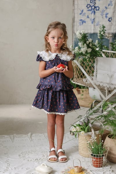 FLO39｜(75-140) 蕾絲翻領碎花公主袖上衣5