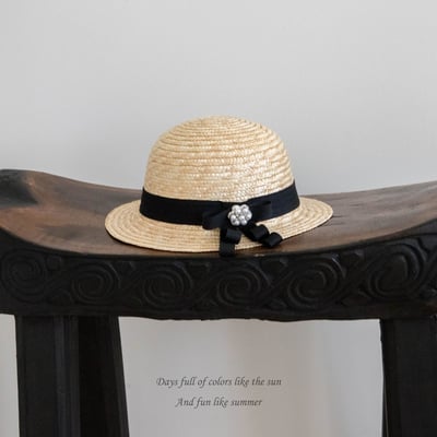 M-KIDS54｜(65-115cm) 法式徽章緞帶草帽5