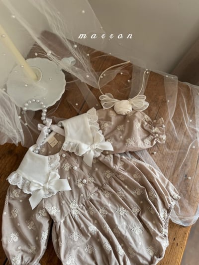 Marron30｜(3m-18m) 蝴蝶結緞帶翻領雛菊包屁衣9