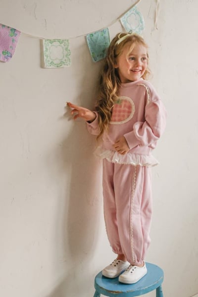 FLO12｜(75-140) 2色番茄碎花布蕾絲上衣4