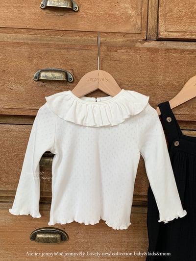 JE566｜(73-100cm) 百搭荷葉領上衣/棉紗吊帶褲5