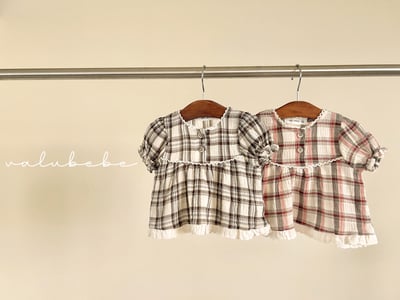 Valubebe 52｜(65-90cm) 格子泡泡袖襯衫2