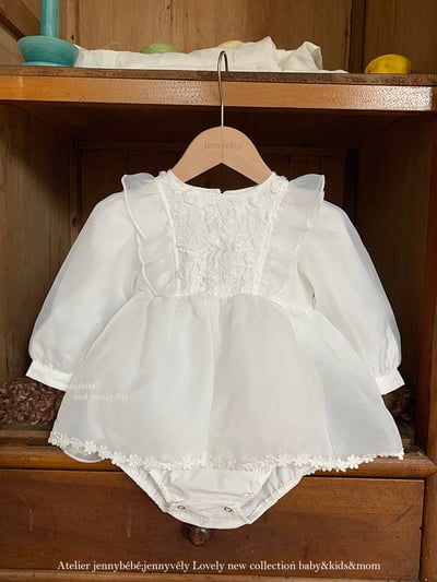 JE599｜(66cm-120cm) 玫瑰花白紗連身裙/包屁衣4