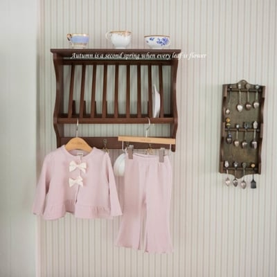 M-KIDS44｜(65-115cm) 2色蝴蝶結緞帶和夜套裝2