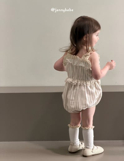 JE691｜(66-90cm)  蕾絲花邊條紋無袖包屁衣4
