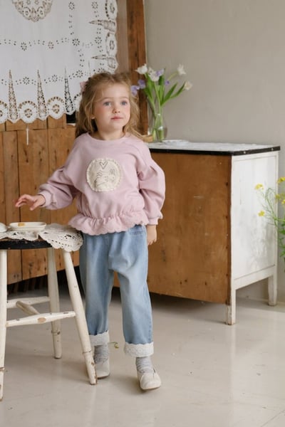 FLO55｜(75-140) 2色蕾絲可反摺牛仔褲10