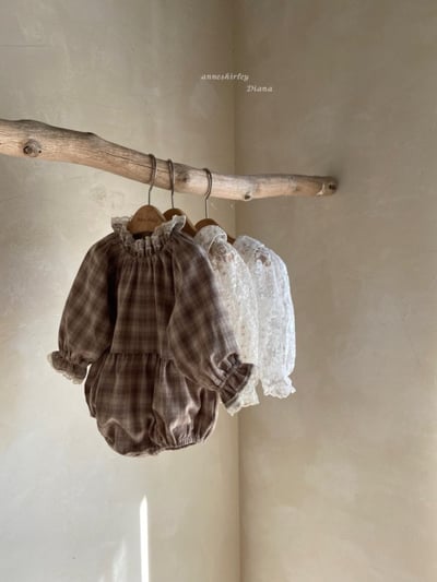 Anne Shirley15｜(3m-22m) 1色格紋蕾絲縮口包屁衣3