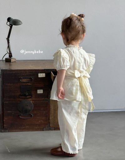 JE681｜(80-110cm)  泡泡袖花邊緞帶套裝1