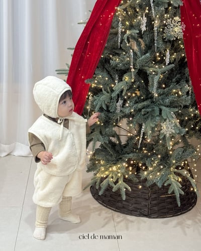 Cieldemaman12｜(6M~24M)  2色素色絨毛背心套裝含帽子13