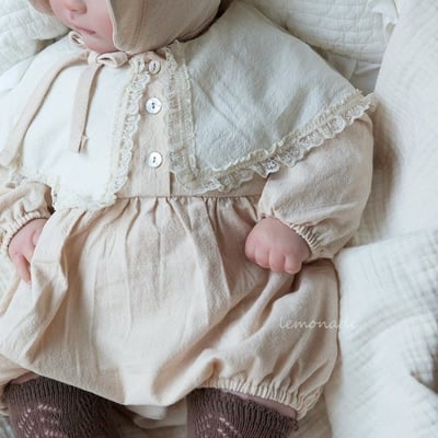 LEMONADE43｜(55cm-85cm) 3色蕾絲花邊翻領包屁衣含帽子21