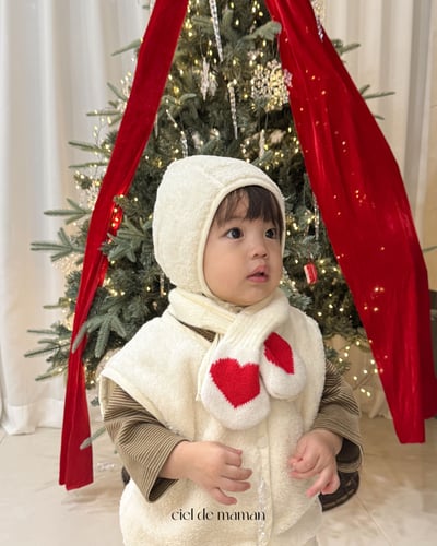 Cieldemaman12｜(6M~24M)  2色素色絨毛背心套裝含帽子20