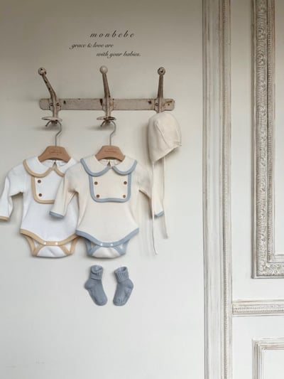 MONBEBE05｜(3m-24m) 滾邊排釦華夫格包屁衣6