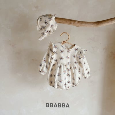 BBABBA09｜(60cm-83cm-mom) 1色碎花荷葉袖包屁衣含帽子7