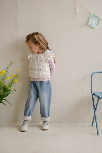 FLO55｜(75-140) 2色蕾絲可反摺牛仔褲16